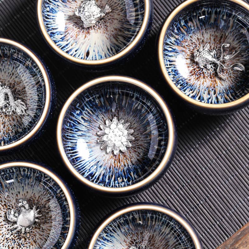 Tasse à thé en céramique Jian Zhan 70 ml avec zodiaque et poisson koï