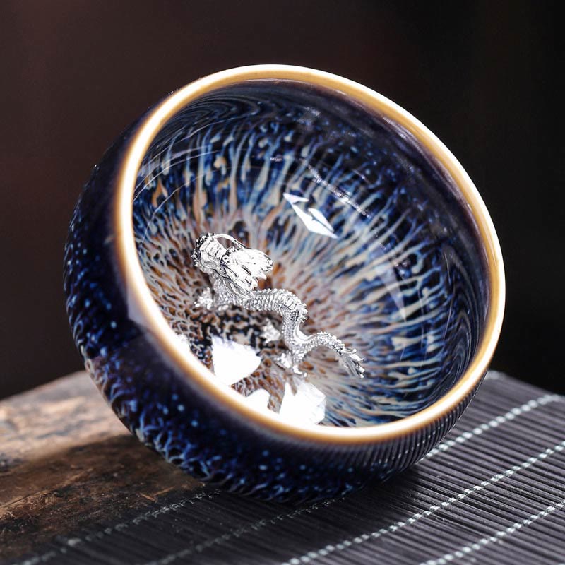 Tasse à thé en céramique Jian Zhan 70 ml avec zodiaque et poisson koï