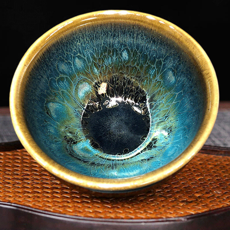 Tasse à thé en céramique Jianzhan 9,5 cm émaillée bleue faite à la main