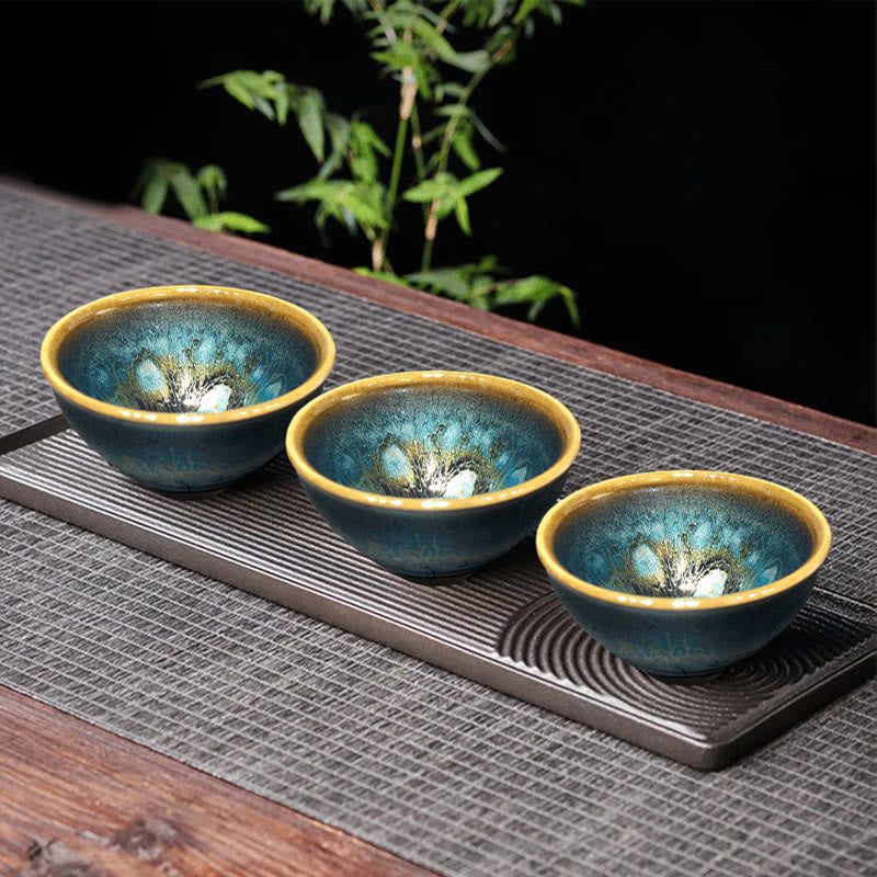 Tasse à thé en céramique Jianzhan 9,5 cm émaillée bleue faite à la main