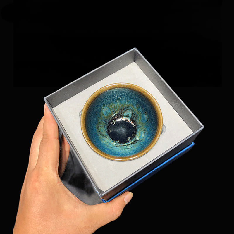 Tasse à thé en céramique Jianzhan 9,5 cm émaillée bleue faite à la main