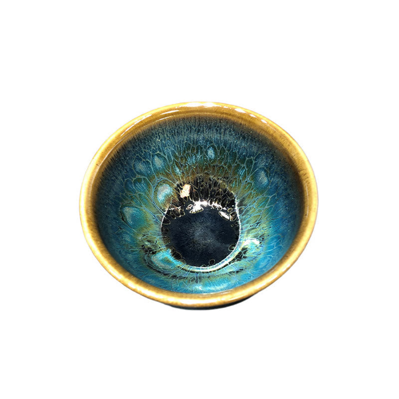 Tasse à thé en céramique Jianzhan 9,5 cm émaillée bleue faite à la main