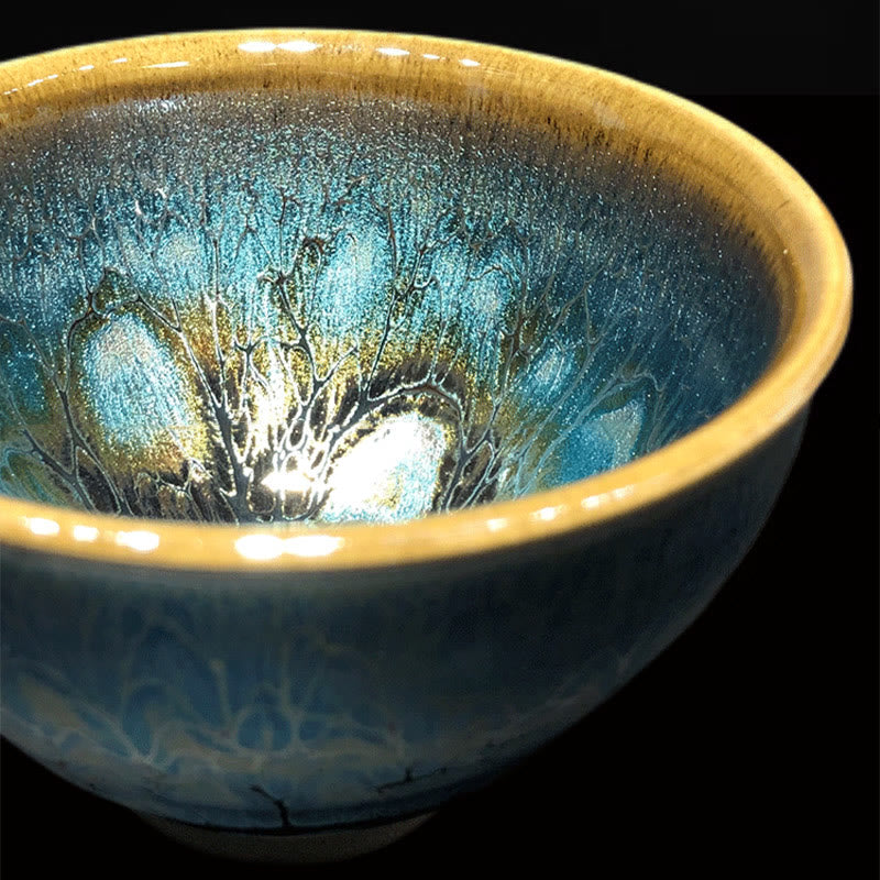 Tasse à thé en céramique Jianzhan 9,5 cm émaillée bleue faite à la main