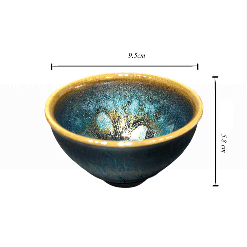 Tasse à thé en céramique Jianzhan 9,5 cm émaillée bleue faite à la main