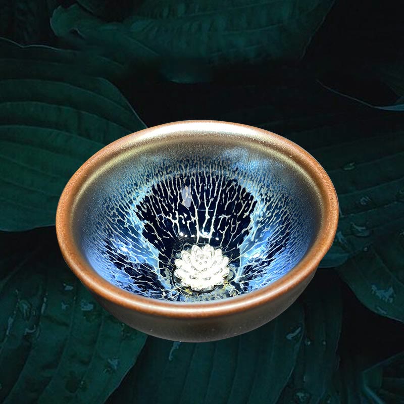 Tasse à thé zen en céramique bleue Jianzhan Lotus 150 ml