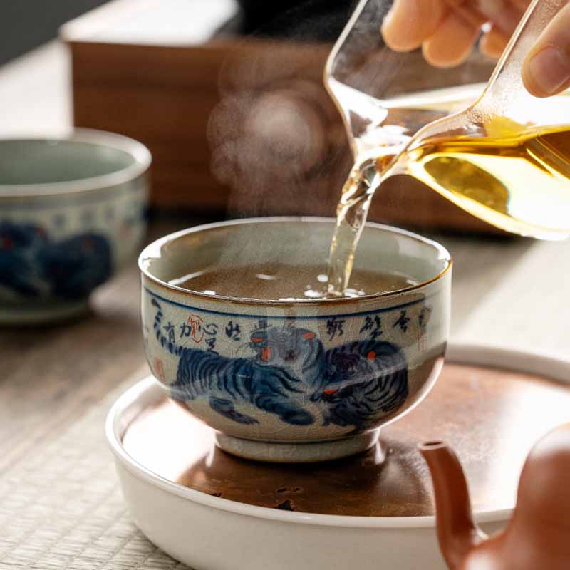 Tasse à thé en céramique peinte à la main Jingdezhen, motif tigre, 140 ml