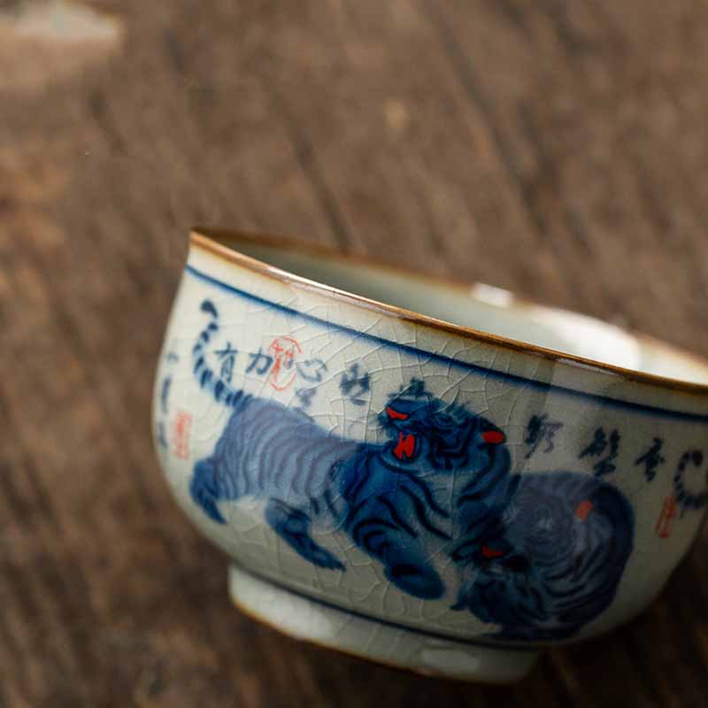 Tasse à thé en céramique peinte à la main Jingdezhen, motif tigre, 140 ml