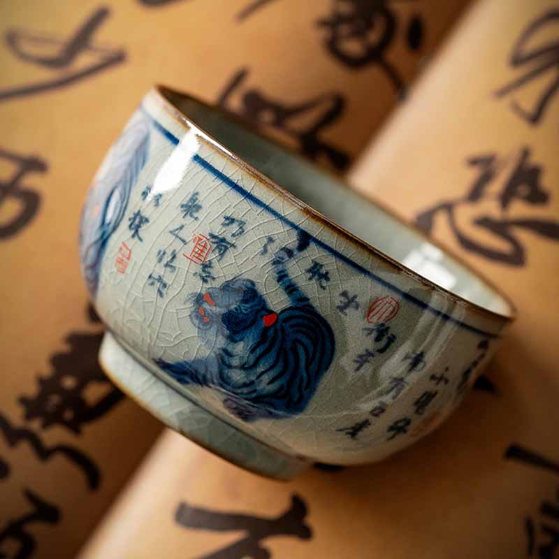 Tasse à thé en céramique peinte à la main Jingdezhen, motif tigre, 140 ml