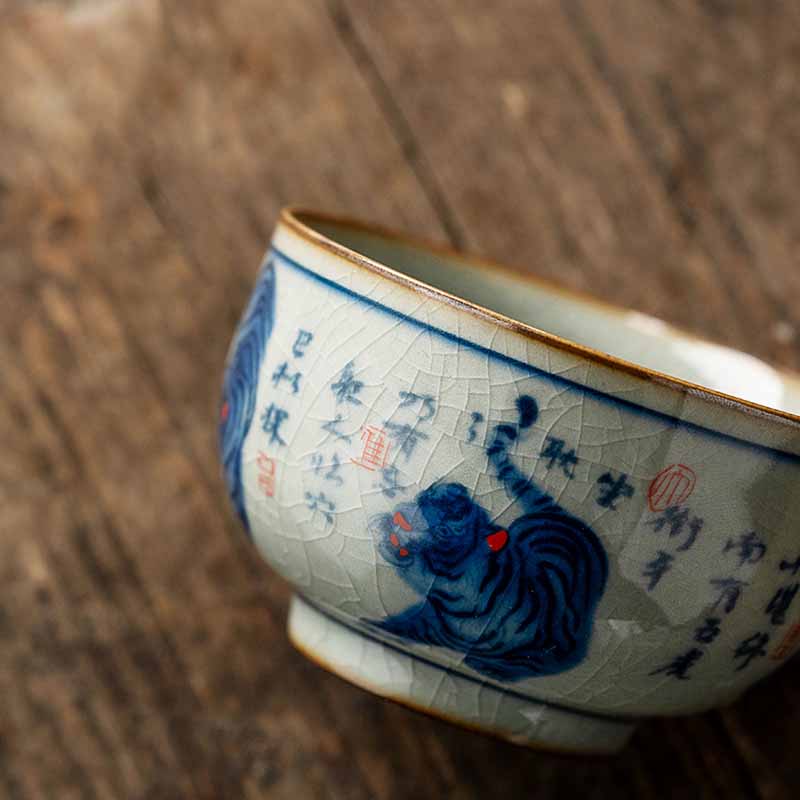Tasse à thé en céramique peinte à la main Jingdezhen, motif tigre, 140 ml