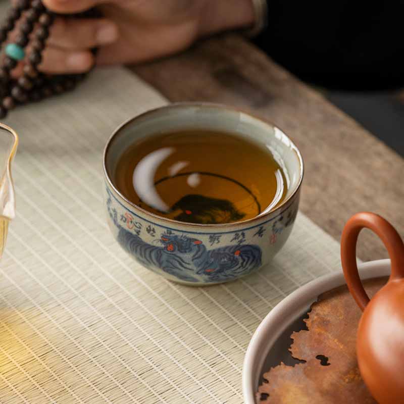 Tasse à thé en céramique peinte à la main Jingdezhen, motif tigre, 140 ml