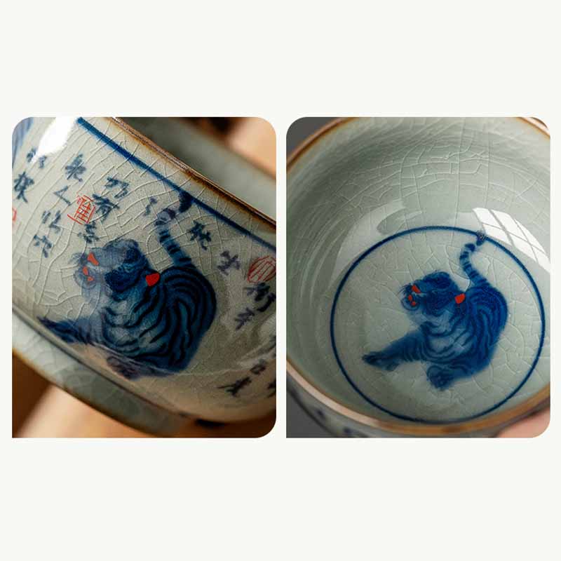 Tasse à thé en céramique peinte à la main Jingdezhen, motif tigre, 140 ml