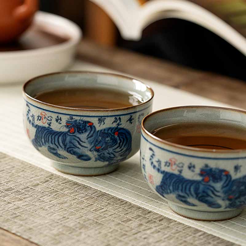 Tasse à thé en céramique peinte à la main Jingdezhen, motif tigre, 140 ml
