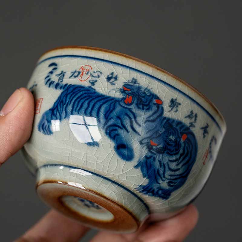 Tasse à thé en céramique peinte à la main Jingdezhen, motif tigre, 140 ml