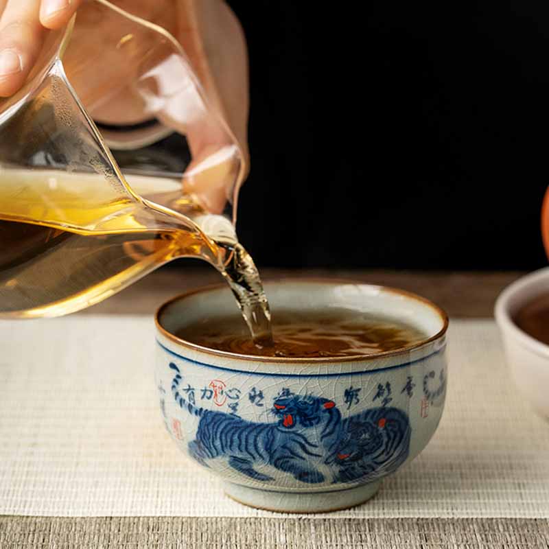 Tasse à thé en céramique peinte à la main Jingdezhen, motif tigre, 140 ml