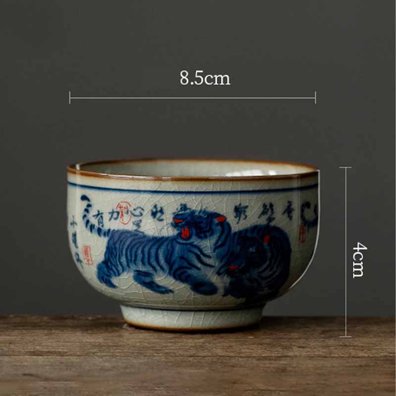 Tasse à thé en céramique peinte à la main Jingdezhen, motif tigre, 140 ml