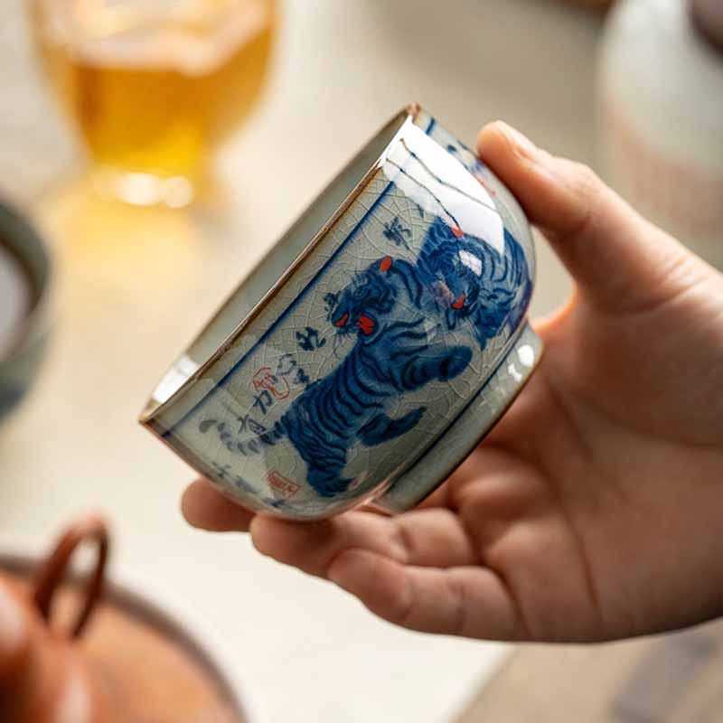 Tasse à thé en céramique peinte à la main Jingdezhen, motif tigre, 140 ml