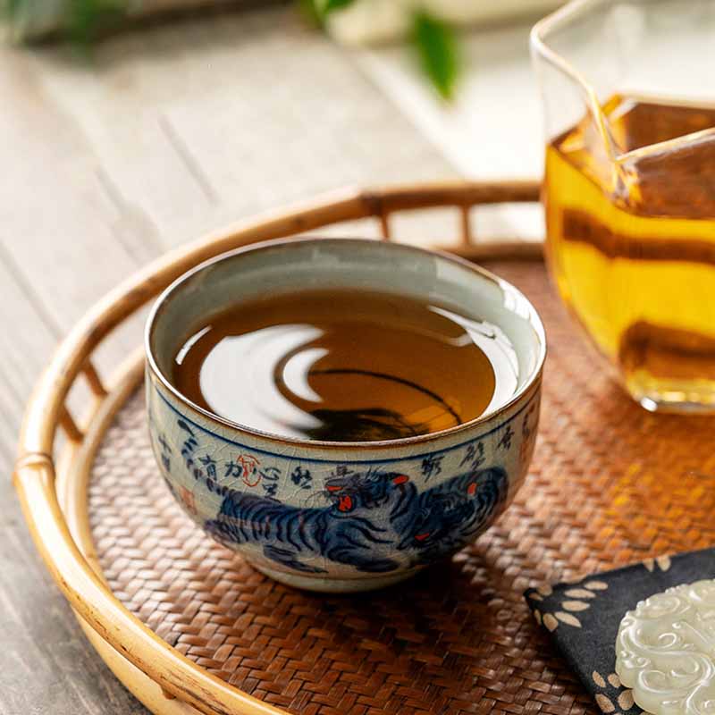 Tasse à thé en céramique peinte à la main Jingdezhen, motif tigre, 140 ml