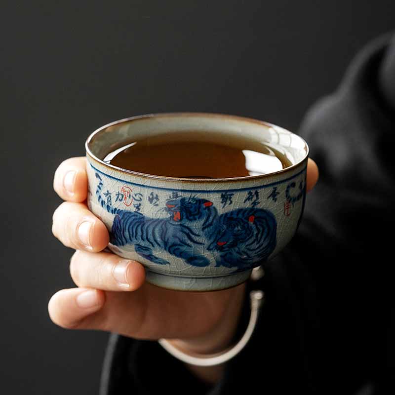Tasse à thé en céramique peinte à la main Jingdezhen, motif tigre, 140 ml