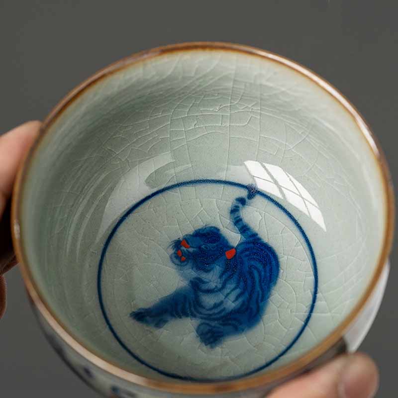 Tasse à thé en céramique peinte à la main Jingdezhen, motif tigre, 140 ml