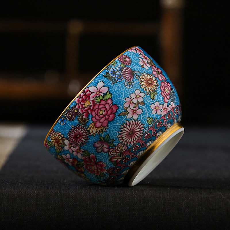 Tasse à thé en porcelaine Jingdezhen avec fleurs colorées 8 cm Décor zen