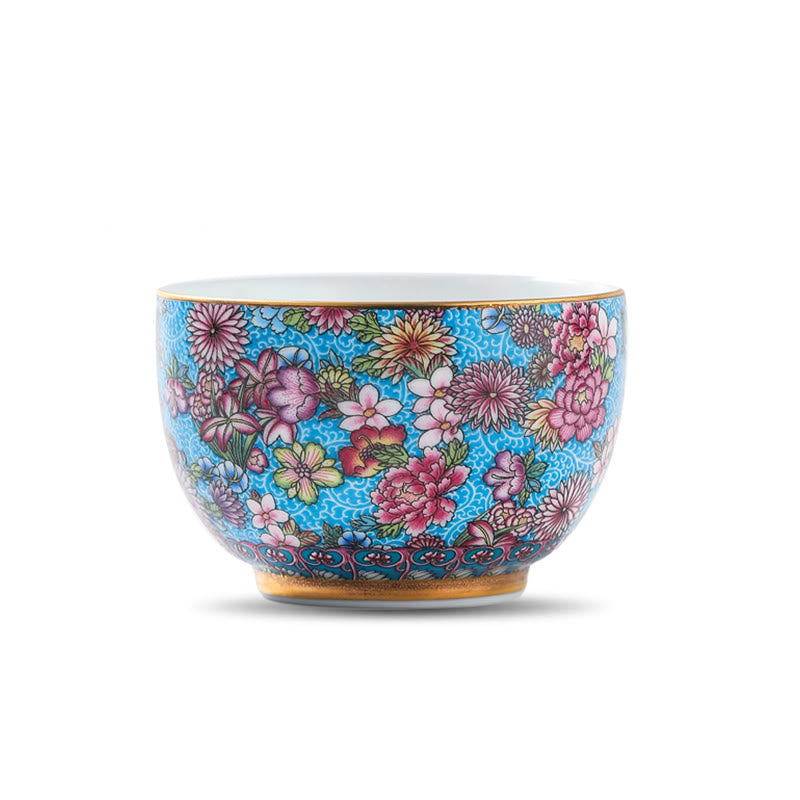 Tasse à thé en porcelaine Jingdezhen avec fleurs colorées 8 cm Décor zen