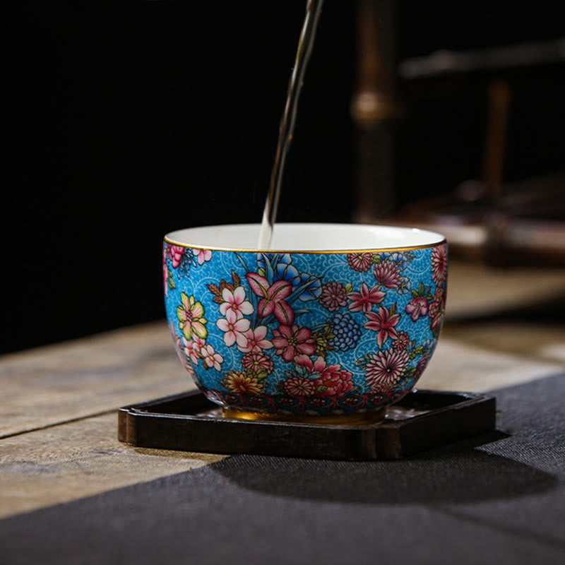 Tasse à thé en porcelaine Jingdezhen avec fleurs colorées 8 cm Décor zen
