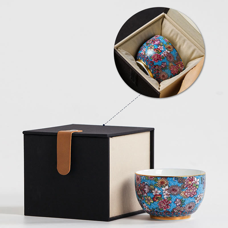 Tasse à thé en porcelaine Jingdezhen avec fleurs colorées 8 cm Décor zen
