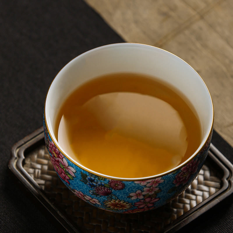 Tasse à thé en porcelaine Jingdezhen avec fleurs colorées 8 cm Décor zen
