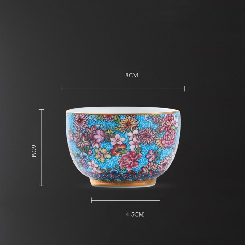 Tasse à thé en porcelaine Jingdezhen avec fleurs colorées 8 cm Décor zen