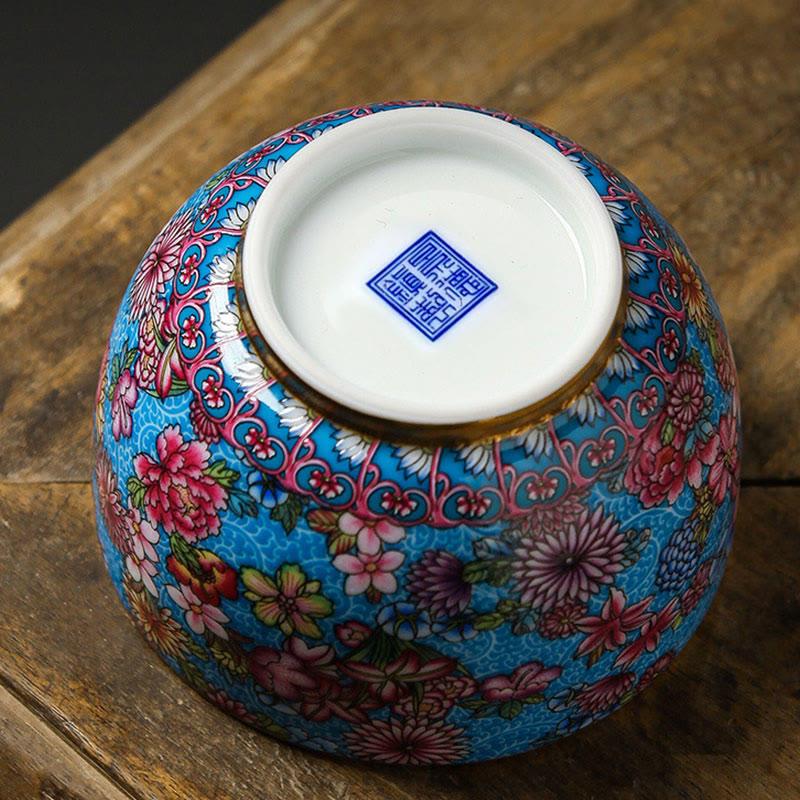 Tasse à thé en porcelaine Jingdezhen avec fleurs colorées 8 cm Décor zen