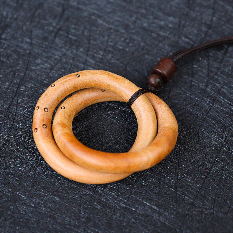 Collier Yin Yang en bois de jujubier avec cercle Qiankun pour la chance