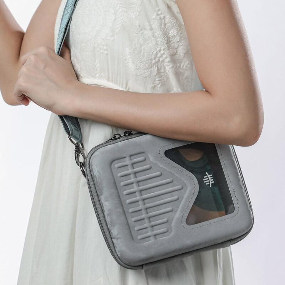 Grey crossbody bag with embossed geometric design for Kalimba Case protection