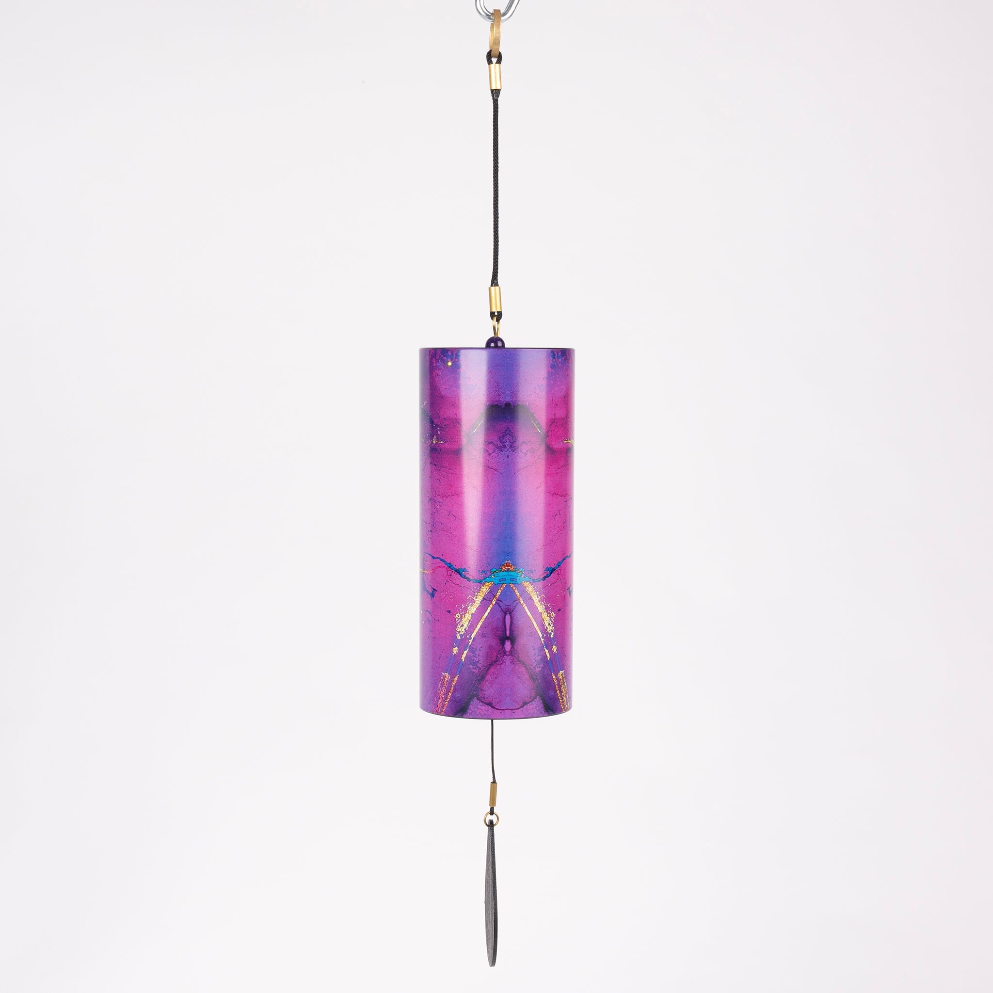 Purple and blue cylindrical Kayu Wind Chime for meditation and sound healing