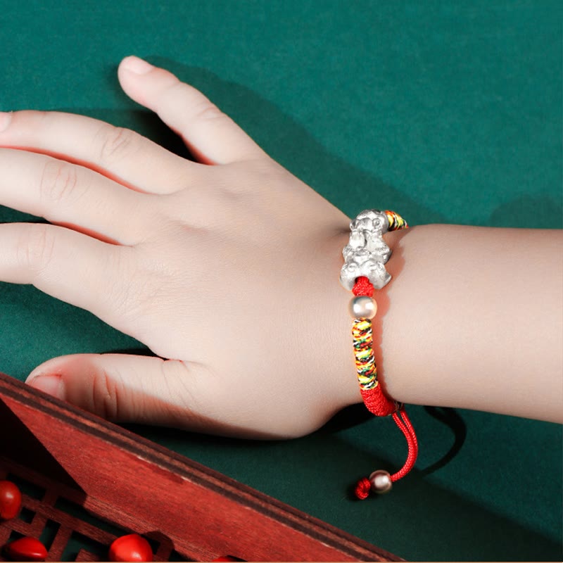 Bracelet Pixiu pour enfants en argent sterling 999 avec nœud King Kong pour la protection