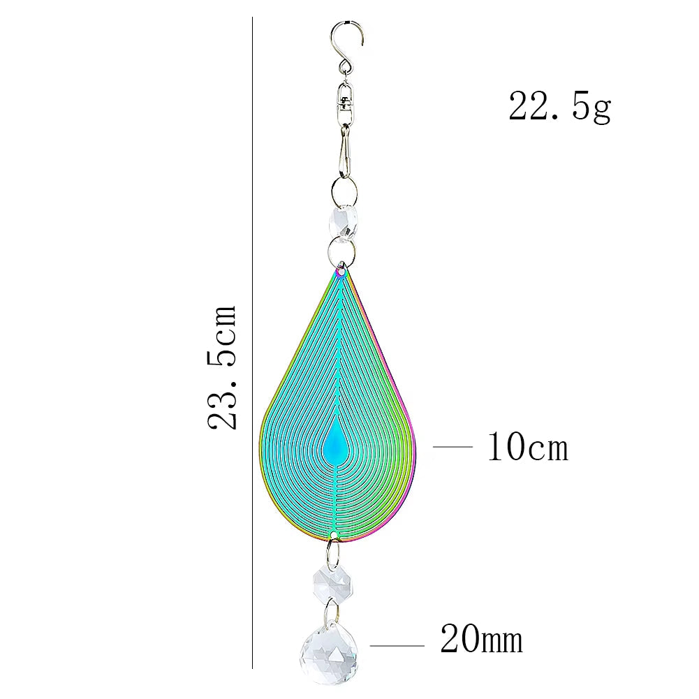 Teardrop-shaped turquoise spiral ornament with crystal pendant for Kinetic Garden Wind Spinner