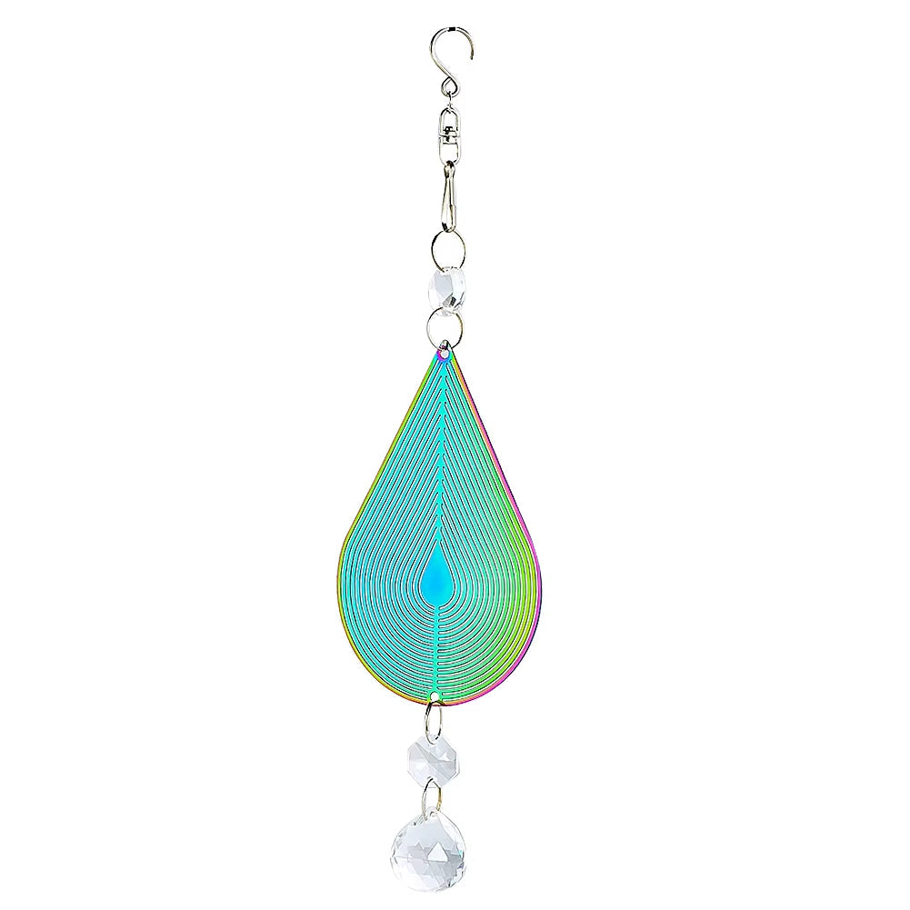 Teardrop iridescent ornament with crystal pendant for Kinetic Garden Wind Spinner