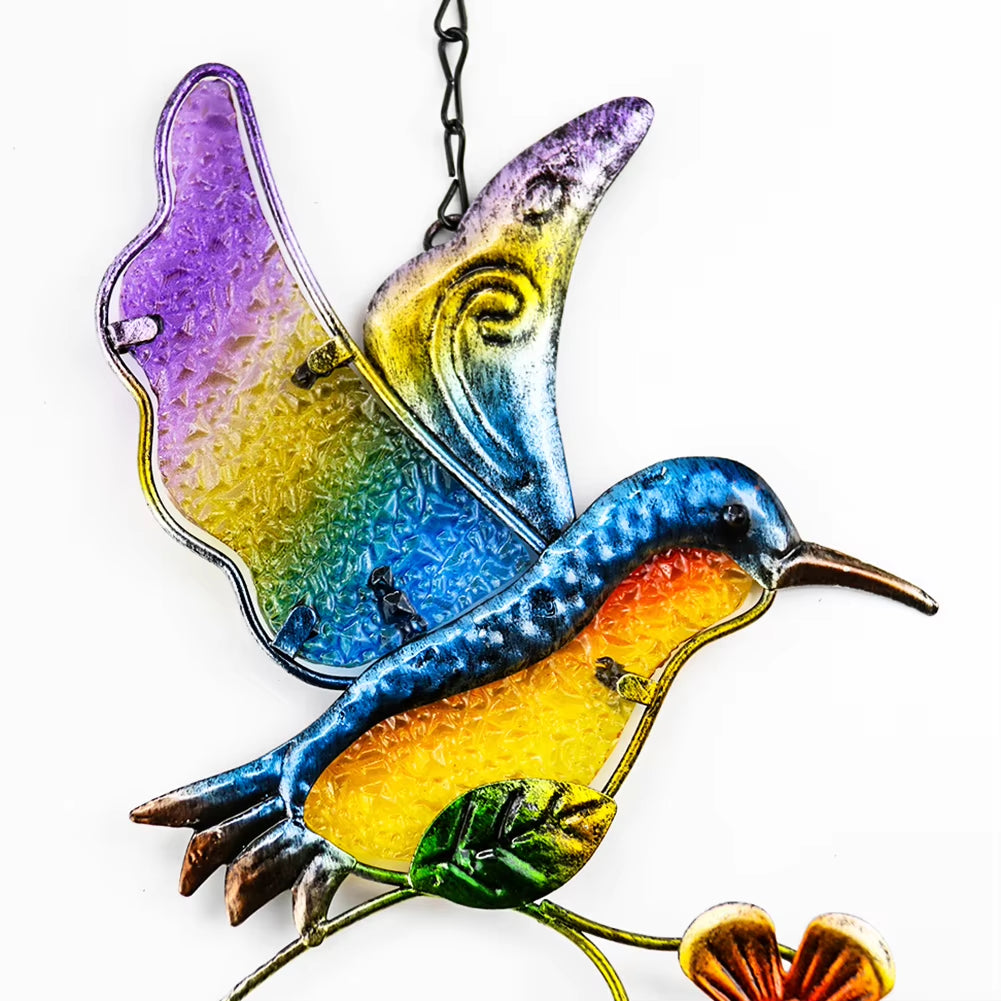 Colorful stained glass hummingbird ornament for Kinetic Metal Bird Wind Chime Suncatcher Decor