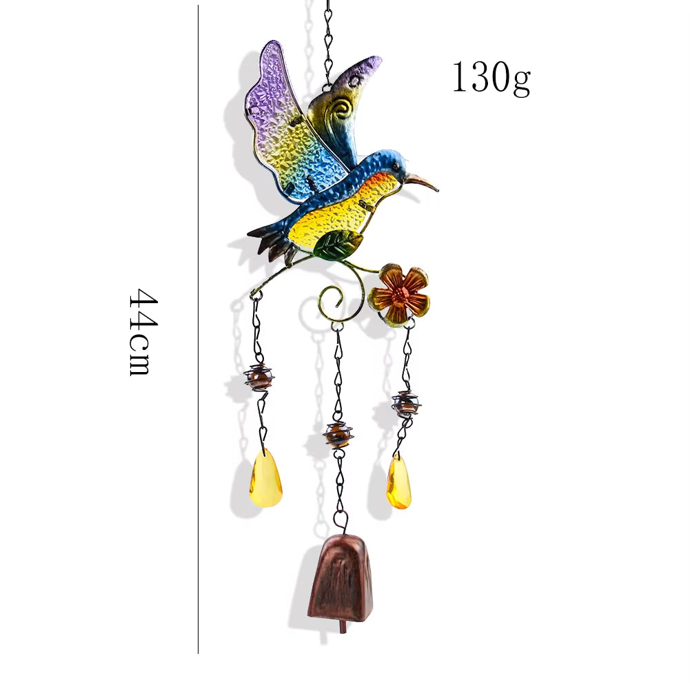 Colorful Metal Hummingbird Wind Chime with Bells and Crystals for Home Decor