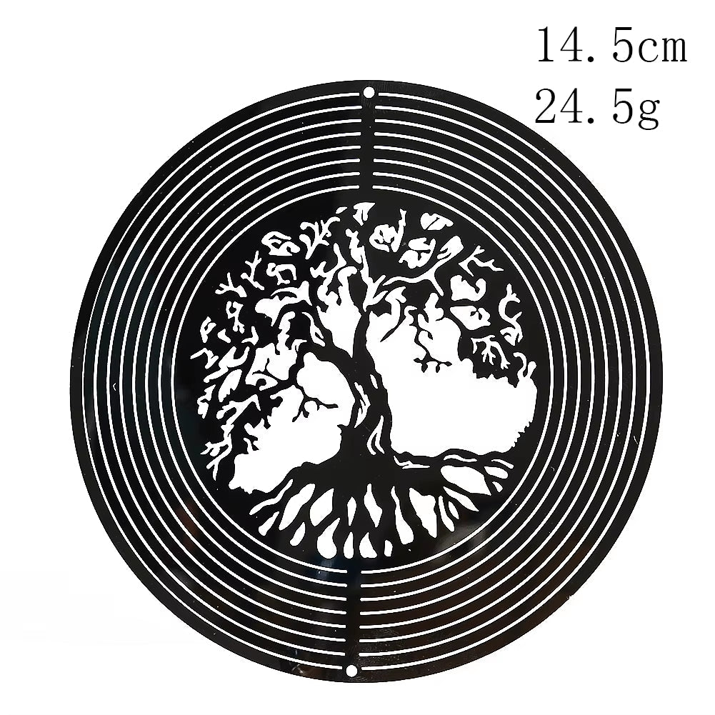 Black Kinetic Stainless Steel Garden Wind Spinner with Tree of Life design