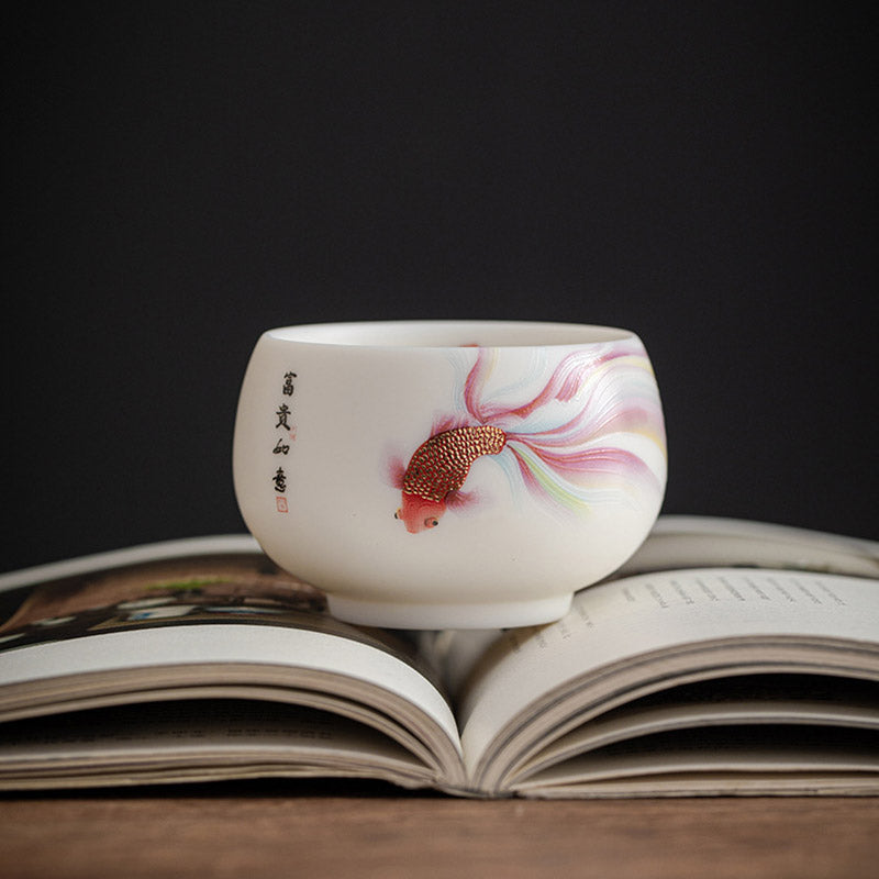 Tasse à thé en porcelaine motif poisson koï 150 ml, décor zen en céramique