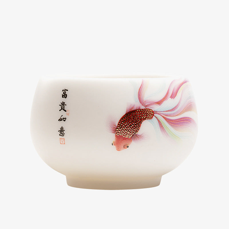 Tasse à thé en porcelaine motif poisson koï 150 ml, décor zen en céramique