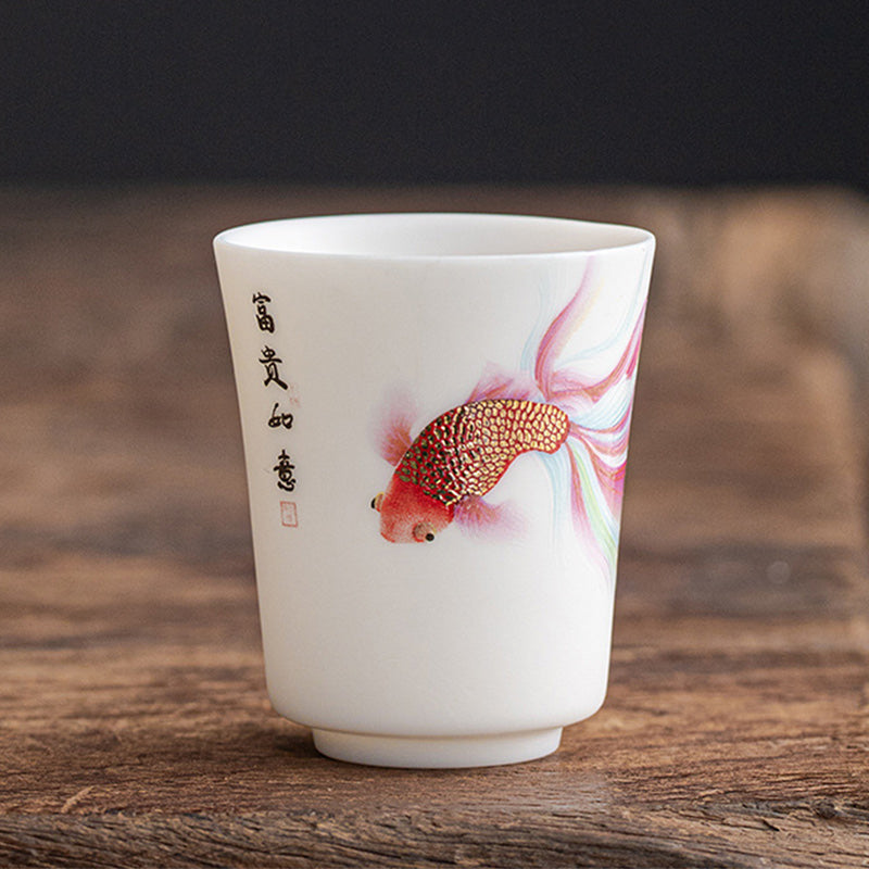 Tasse à thé en porcelaine motif poisson koï 150 ml, décor zen en céramique