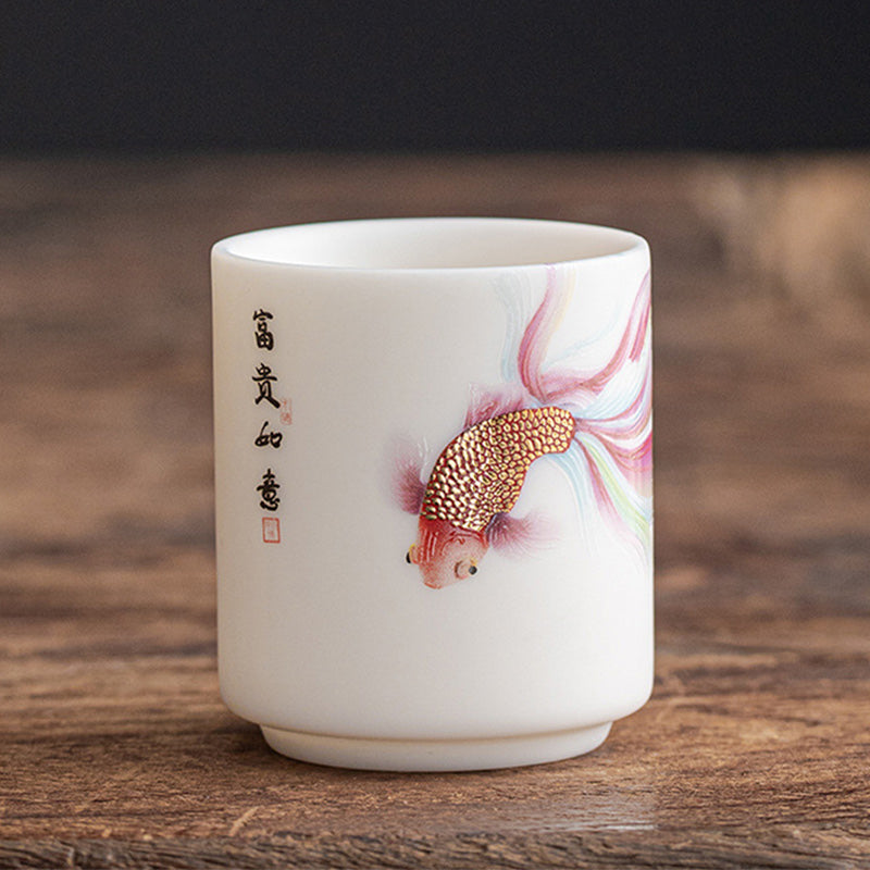 Tasse à thé en porcelaine motif poisson koï 150 ml, décor zen en céramique