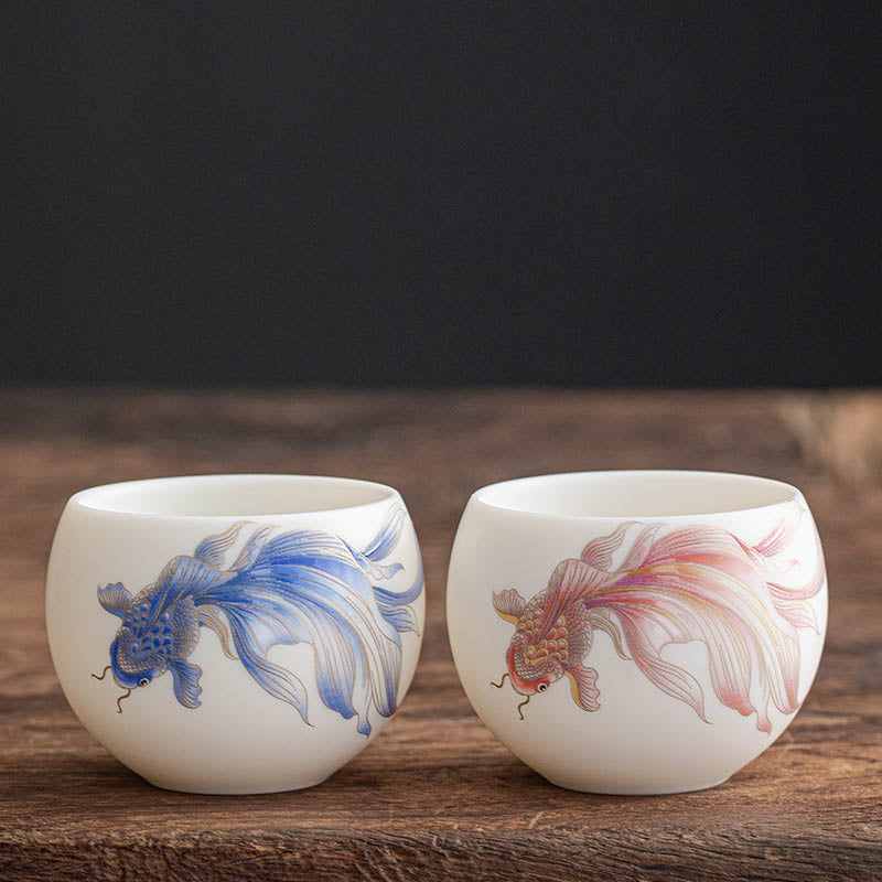 Tasse à thé en porcelaine motif poisson koï 150 ml, décor zen en céramique