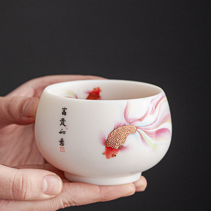 Tasse à thé en porcelaine motif poisson koï 150 ml, décor zen en céramique