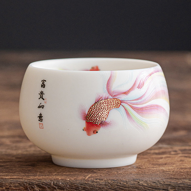 Tasse à thé en porcelaine motif poisson koï 150 ml, décor zen en céramique