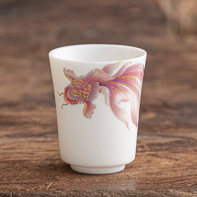 Tasse à thé en porcelaine motif poisson koï 150 ml, décor zen en céramique