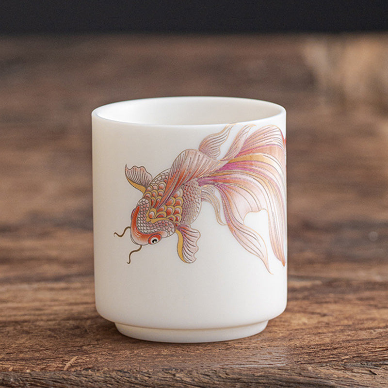 Tasse à thé en porcelaine motif poisson koï 150 ml, décor zen en céramique