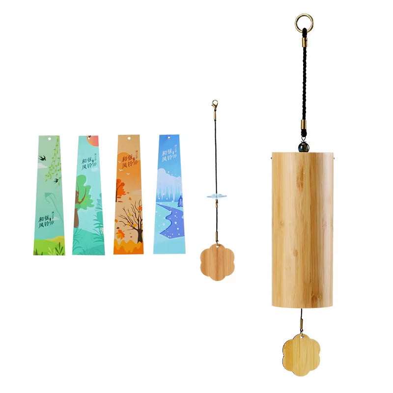 Bamboo wind chime with striker and seasonal cards in Koshi Bamboo Wind Chimes set