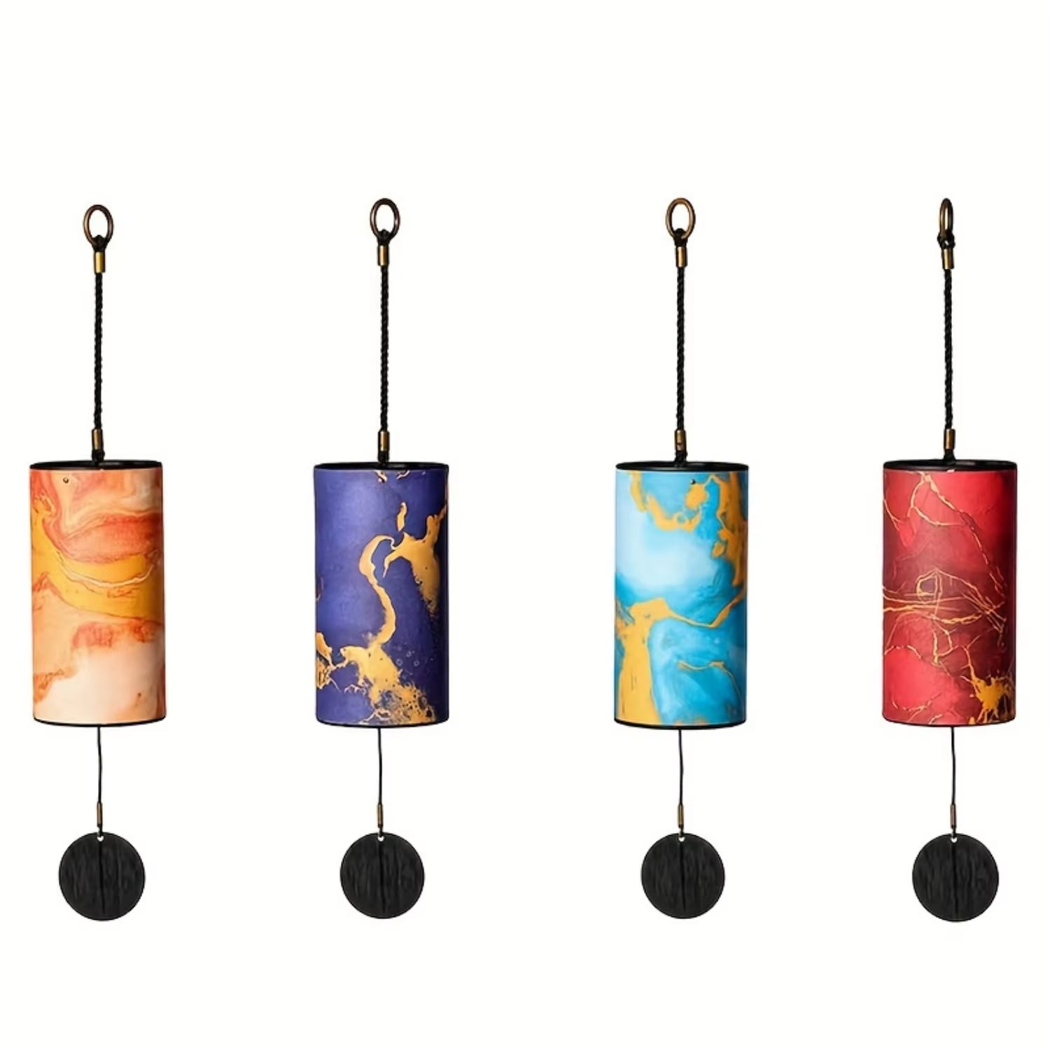 Decorative Koshi Wind Chimes Set of 4 in vibrant orange, blue, turquoise, and red shades